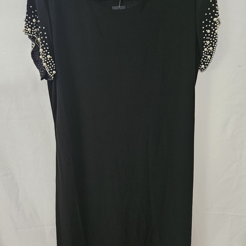 Tiana B. Black Asymmetrical Dress with Pearl Accents